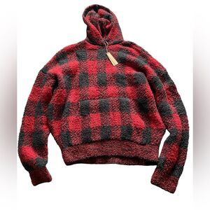 NWT Skims Soft Cozy Knit Unisex Hoodie Brick Buffalo Check Discontinued S/M